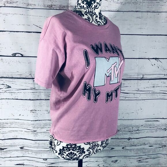 American Eagle X MTV I Want My MTV Graphic Retro Band Tee T-Shirt Pink Music XS - Picture 3 of 5